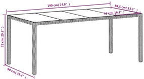 Mesa de jardim com tampo de vidro 190x90x75 cm vime PE branco