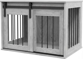 Gaiola para cães e animais de estimação 57 (A) x 80 (C) x 54 (L) cm, para interior, com porta deslizante, em metal com efeito de madeira cinzenta