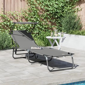 Espreguiçadeira Dobrável com Toldo Cinza 600D Oxford