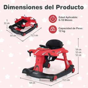 Andador 6 em 1 para bebés de 6 a 18 meses, dobrável, com tema de avião, altura ajustável, bandeja para refeições, centro de atividades conversível, ve