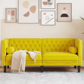 Sofá chesterfield com rolos 2 lugares veludo amarelo