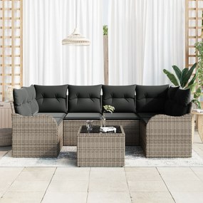 Conjunto de Sofá para Jardim com Almofadas Cinza Rattan Poliéster