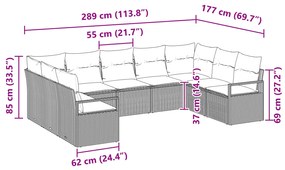 Conjunto de Sofá de Jardim vidaXL 9 Peças com Almofadas Rattan Poliést