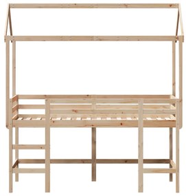 Cama alta c/ escada e telhado 90x190 cm pinho maciço