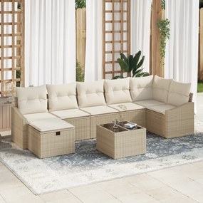 vidaXL Conjunto de Sofá de Jardim de 8 Peças com Almofadas Bege Vime Polietileno