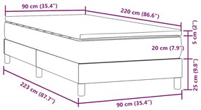 Cama com molas/colchão 90x220 cm veludo cinzento-escuro