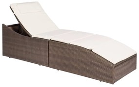 vidaXL Espreguiçadeira com almofadão vime PE castanho