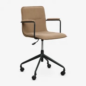 Cadeira De Escritório Com Rodas E Apoios De Braços Seifert Negro & Veludo Castanho Areia - Sklum
