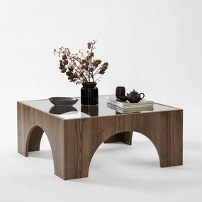 Mesa de Café Seine - Transparente e Nogueira - 80x35x80 cm