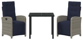 Conjunto de Jantar de Jardim de 3 Peças em Polyrattan Cinza