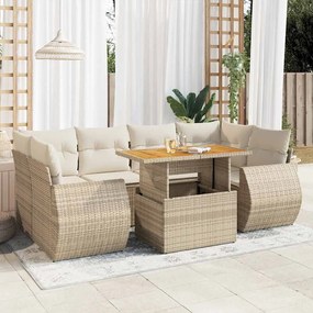 vidaXL 7 pcs conjunto de sofás p/ jardim com almofadões vime PE bege