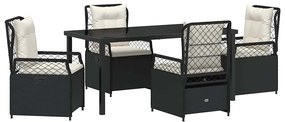 Conjunto de Jantar de Jardim 5 Peças em Rattan Sintético Preto.