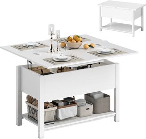 Mesa de Centro Elevável e Extensível, 100 x 90 x 63,5 cm, Tampo Duplo Ajustável, Branca