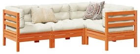 4pcs conj. sofás jardim c/ almofadões pinho maciço castanho mel