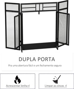 Frente de Lareira Dobrável Frente para Lareira com 3 Painéis com Porta