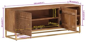 Móvel de TV 110x30x40 cm madeira de mangueira maciça e ferro