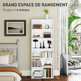 Estante de arrumação 60 x 24 x 158,5 cm com 6 níveis e prateleiras ajustáveis para sala de estar, quarto, escritório,  branca