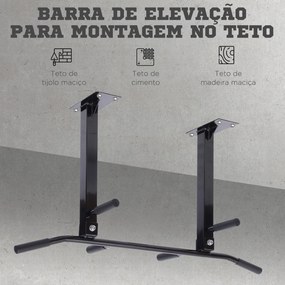 Barra de Elevação de Parede barra Pull-Up de Aço para Treino em Casa Carga Máxima 150 kg 105,5x28x49 cm Preto
