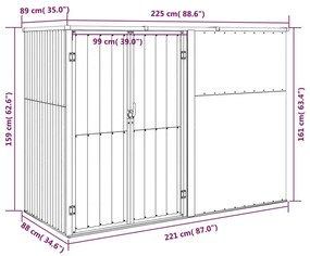 Abrigo ferramentas jardim 225x89x161cm aço galvanizado castanho