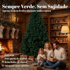 Árvore de Natal Abeto 230 cm com Ramos Articulados 1300 Pontas em PVC Ignífugo Montagem Rápida Base em Aço Ø125x230 cm Verde