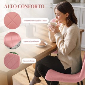 Conjunto de 4 Cadeiras de Jantar em Veludo (MESA NÃO INCLUIDA) com Pernas de Aço para Sala 45x54x87 cm Rosa