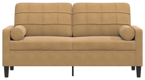 Sofá 2 lugares c/ almofadas decorativas 140 cm veludo castanho