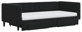 Sofá-cama com gavetão e gavetas 90x190 cm veludo preto