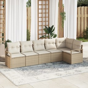 Conjunto de Sofá de Jardim de 6 Peças com Almofadas Bege Polyrattan