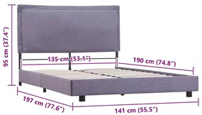 Estrutura de cama sem colchão 135x190 cm tecido cinzento-claro