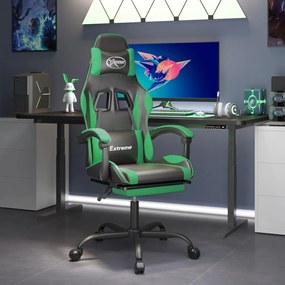 vidaXL Cadeira gaming c/ apoio pés couro artificial preto e verde