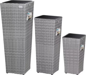 Conjunto de 3 vasos de flores em Polyrattan cinzento