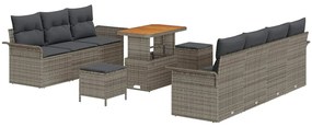 Conjunto de Sofá de Jardim de 10 Peças com Almofadas Cinza de Rattan d