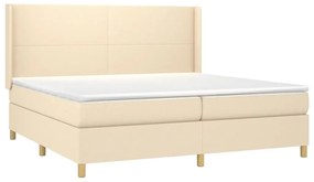 Cama box spring c/ colchão e LED 200x200 cm tecido cor creme