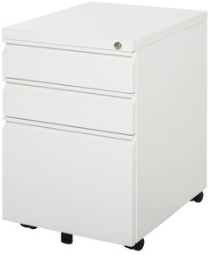 Vinsetto Bloco de Gavetas com Rodas para Escritório Móvel para Arquivos com 3 Gavetas e Fechadura 39x48x60 cm Branco