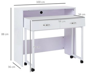 Mesas de Computador HOMCOM Branco Madeira 100x36x88cm