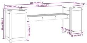 Banco com vasos 180x36x63 cm madeira de douglas maciça