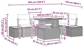 Conjunto de Jantar de 6 Peças com Almofadas Bege, Rattan Sintético e A