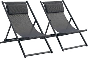 Outsunny Conjunto de 2 Espreguiçadeiras Dobráveis com Encosto Reclinável em 5 Posições e Apoio para a Cabeça 58x96,5x91,5 cm Cinza | Aosom Portugal