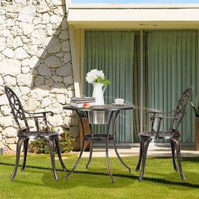 Conjunto de 3 peças de alumínio fundido para mesa de bistrô ao ar livre e 2 cadeiras de bistrô com balde de gelo amovível resistente Bronze