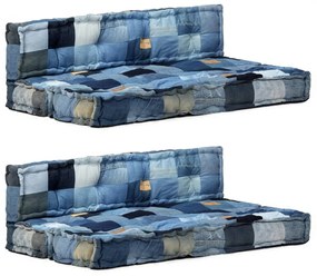 325911 vidaXL 2 pcs conj. de almofadões p/ sofá de paletes retalhos de ganga