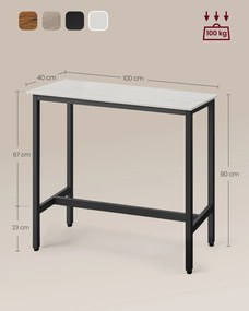 Mesa de bar retangular de design industrial 100 x 40 x 90 cm branca