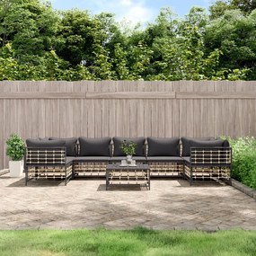 vidaXL 8 pcs conjunto lounge de jardim c/ almofadões vime PE antracite