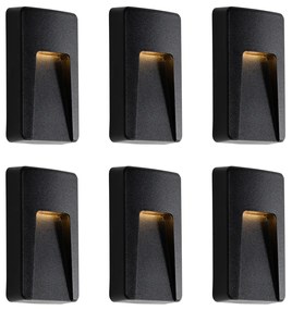 Conjunto de 6 Candeeiros de Parede Exteriores Retangulares Pretos com LED IP65 - Gem