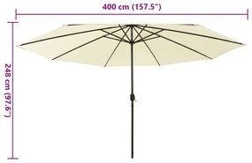 Guarda-sol de jardim com luzes LED 400 cm areia