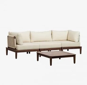 Conjunto De Jardim Com Sofá Modular De 3 Peças, 2 Poltronas De Canto E Mesa De Centro Em Acácia Giulia Castanho-acácia Escuro - Sklum