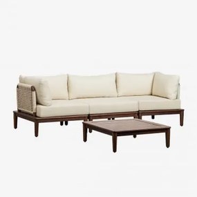 Conjunto De Jardim Com Sofá Modular De 3 Peças Com 2 Cadeirões De Canto E Mesa De Centro Em Acácia Giulia Crema - Sklum
