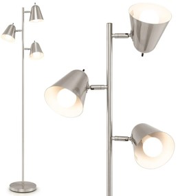 Candeeiro de pé em forma de árvore com 3 lâmpadas e abajures ajustáveis Mastro de metal e base pesada prateado