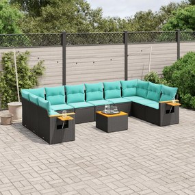 11 pcs conjunto sofás de jardim c/ almofadões vime PE preto