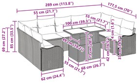 Conjunto de Sofá para Jardim vidaXL de 10 Peças com Almofadas Castanho