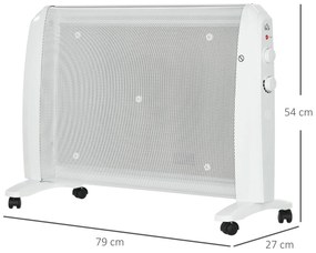 Aquecedor Elétrico 1000W/2000W Aquecedor de Mica com 2 Níveis de Potência Termostato Regulável e 4 Rodas para Ambientes de 15-20 m² Silencioso 79x27x5